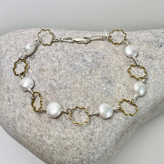 white coin flowers bracelet