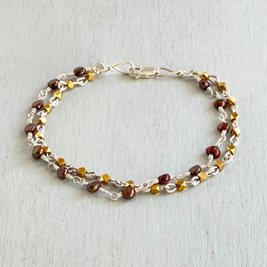 double rust pearl bracelet