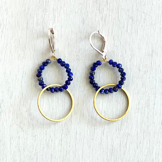 lapis double hoops earrings