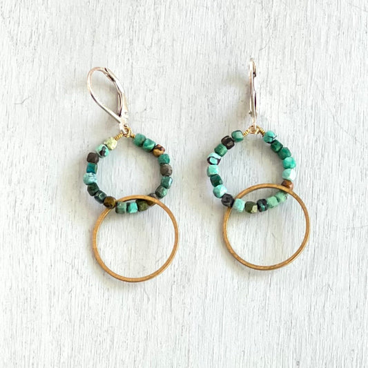 barrel turquoise double hoop earrings