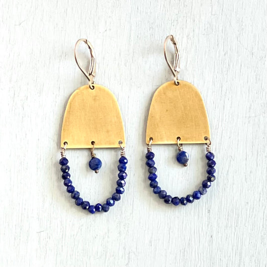lapis badge earrings
