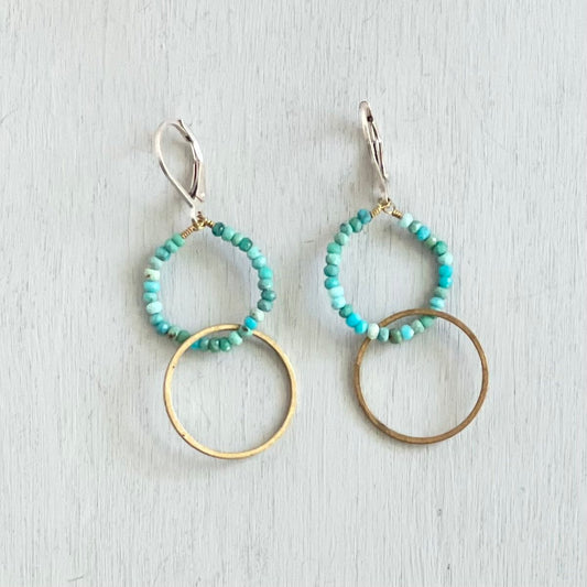 tiny turquoise double hoops
