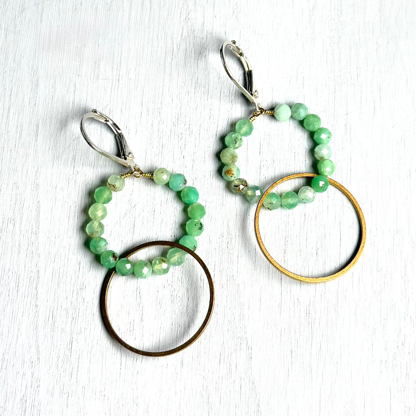 double faceted green hoop earrings
