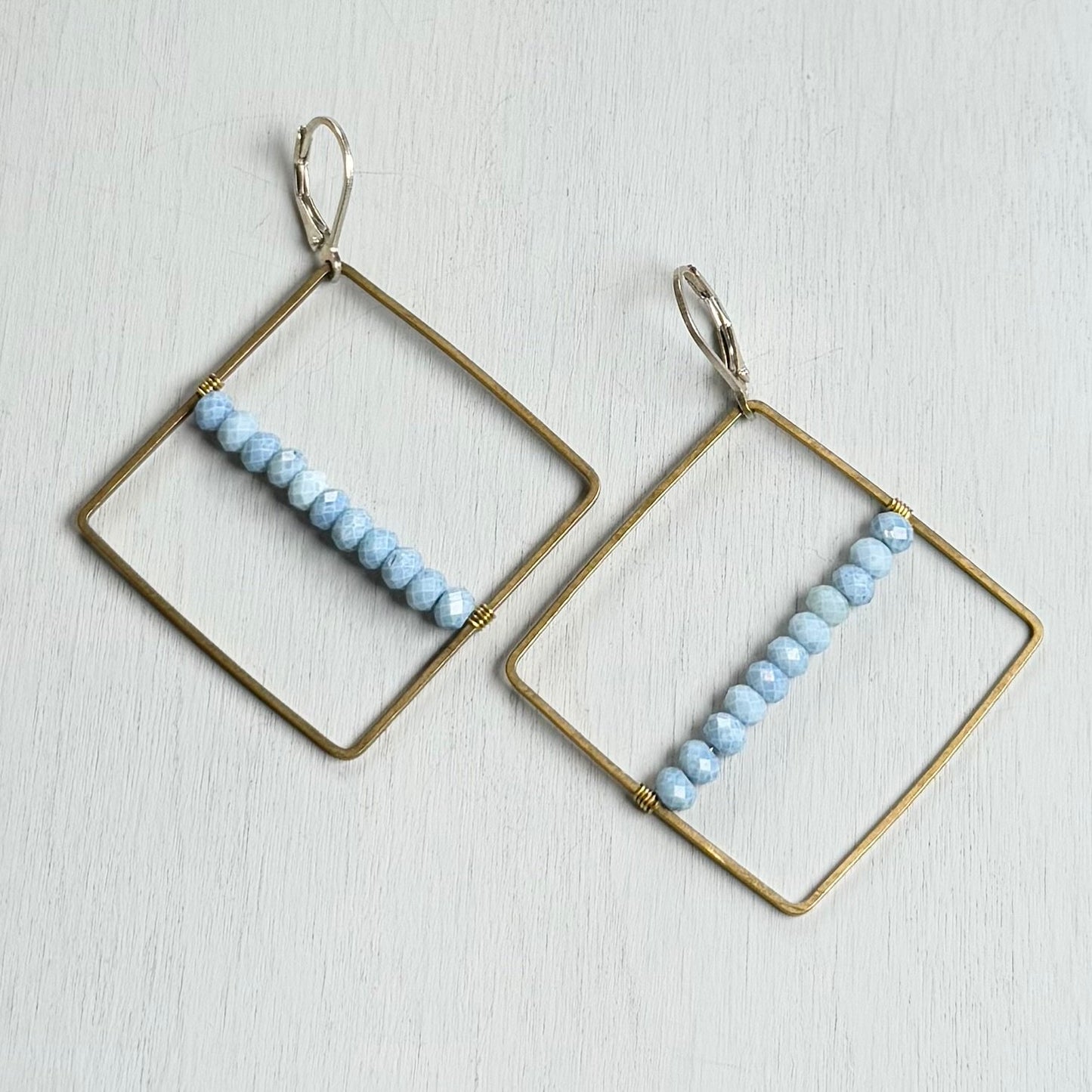 blue opal square earrings