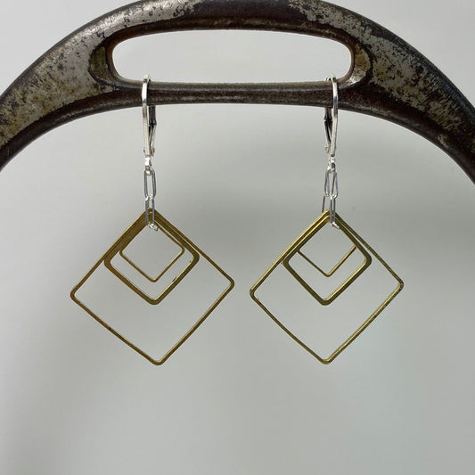 tri brass square frames earrings