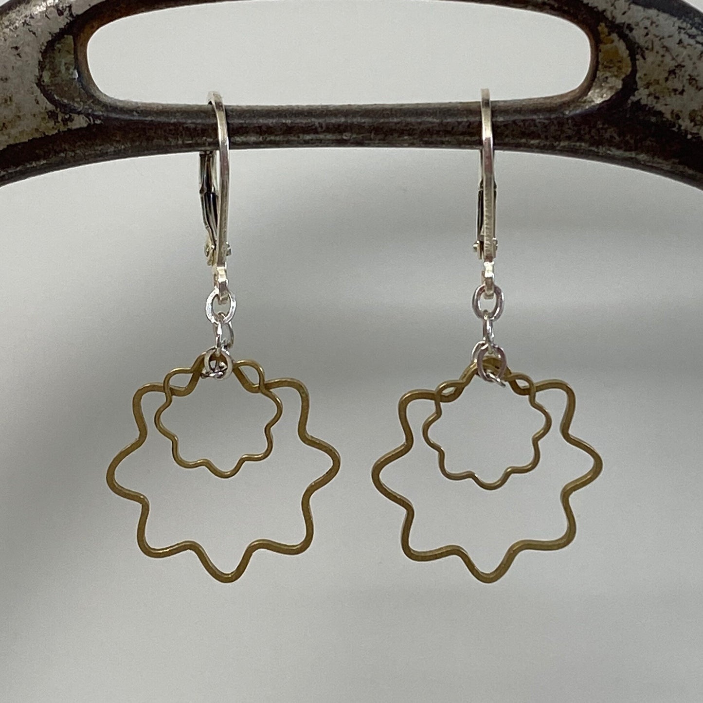 double brass flowers earrings