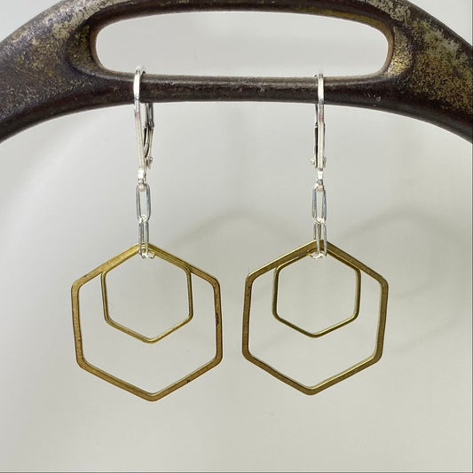 large double hexagons earrings