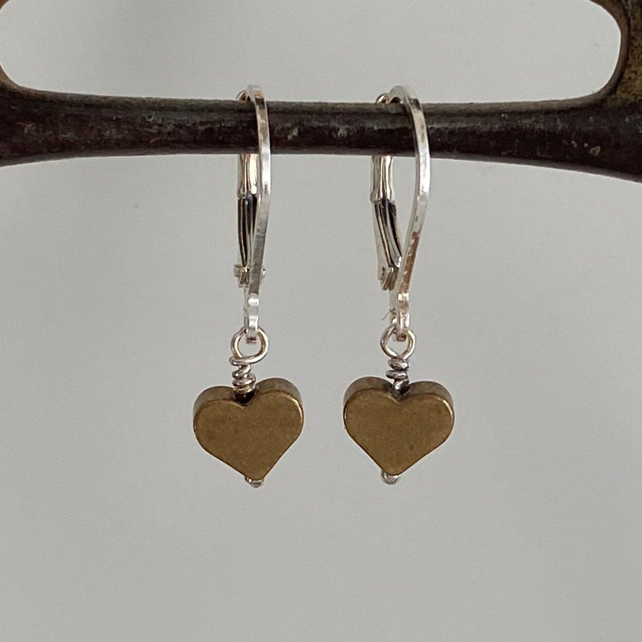 tiny brass hearts earrings