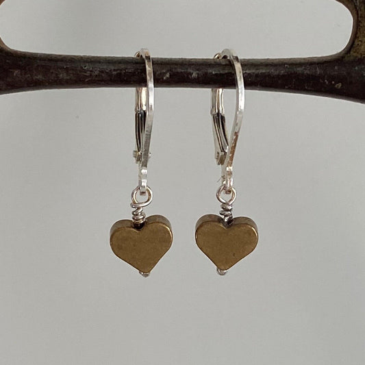 tiny brass hearts earrings