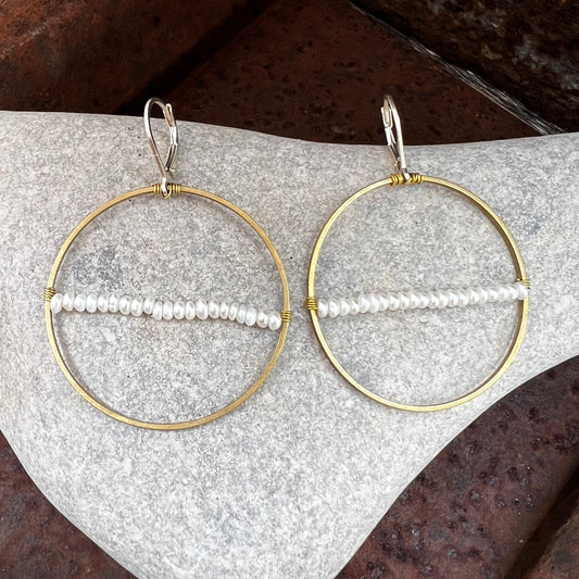 large pearl hoops earrings