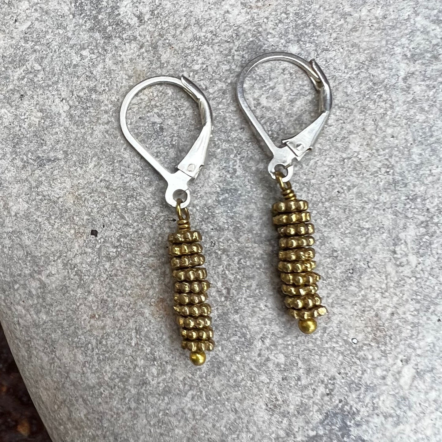 brass flower stack earrings