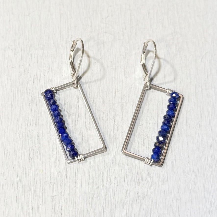 lapis frame earrings