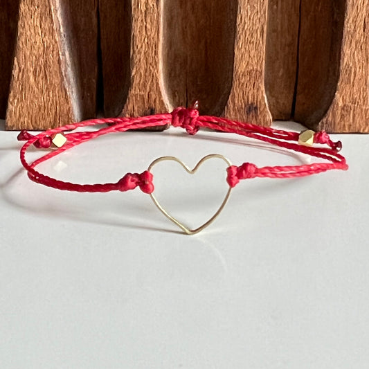 large brass heart frame red bracelet