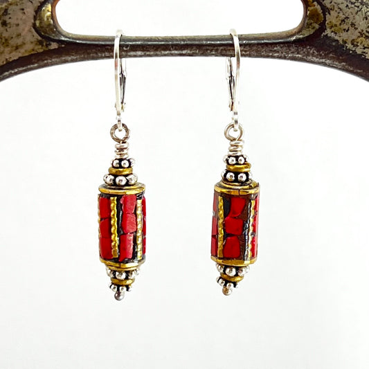 coral barrel earrings