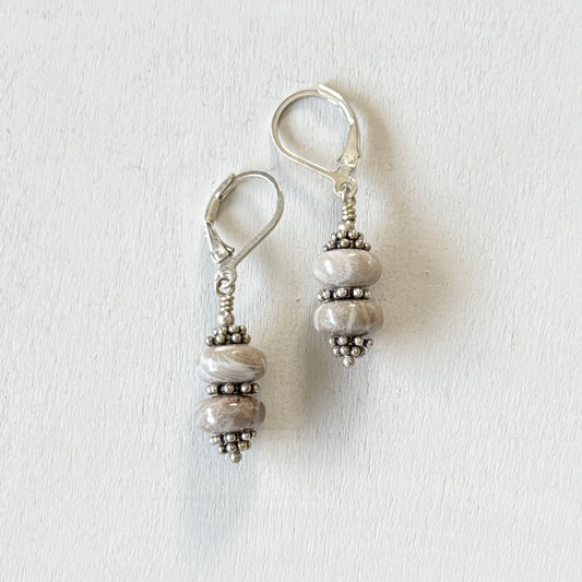 double donut petoskey stone earrings