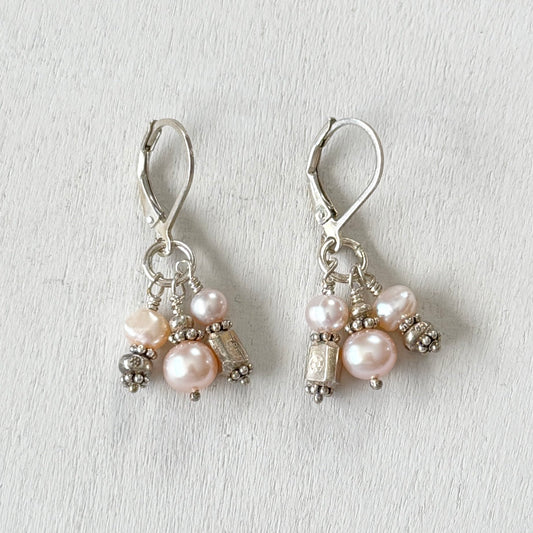 pink pearl cluster earrings