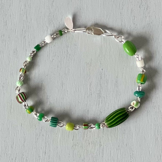 green & white happy bracelet