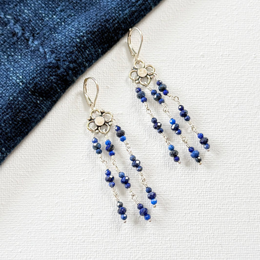lapis flower earrings