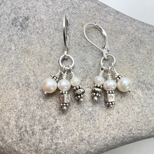 tri pearl stamped earrings