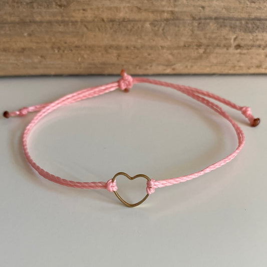 medium framed brass heart pink bracelet